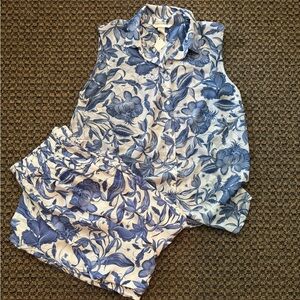 H&M 2 Piece Floral Pant Set Size 10 Blue & White